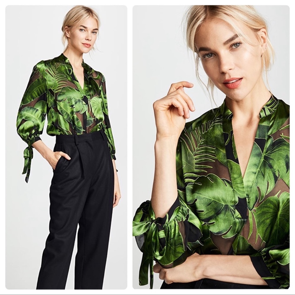 ALICE + OLIVIA Sheila Blouson Sleeve Henley Top